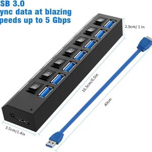 USB HUB 7 Port High Speed 3.0 USB Multi Splitter Desktop PC Laptop Adapter 5Gbps